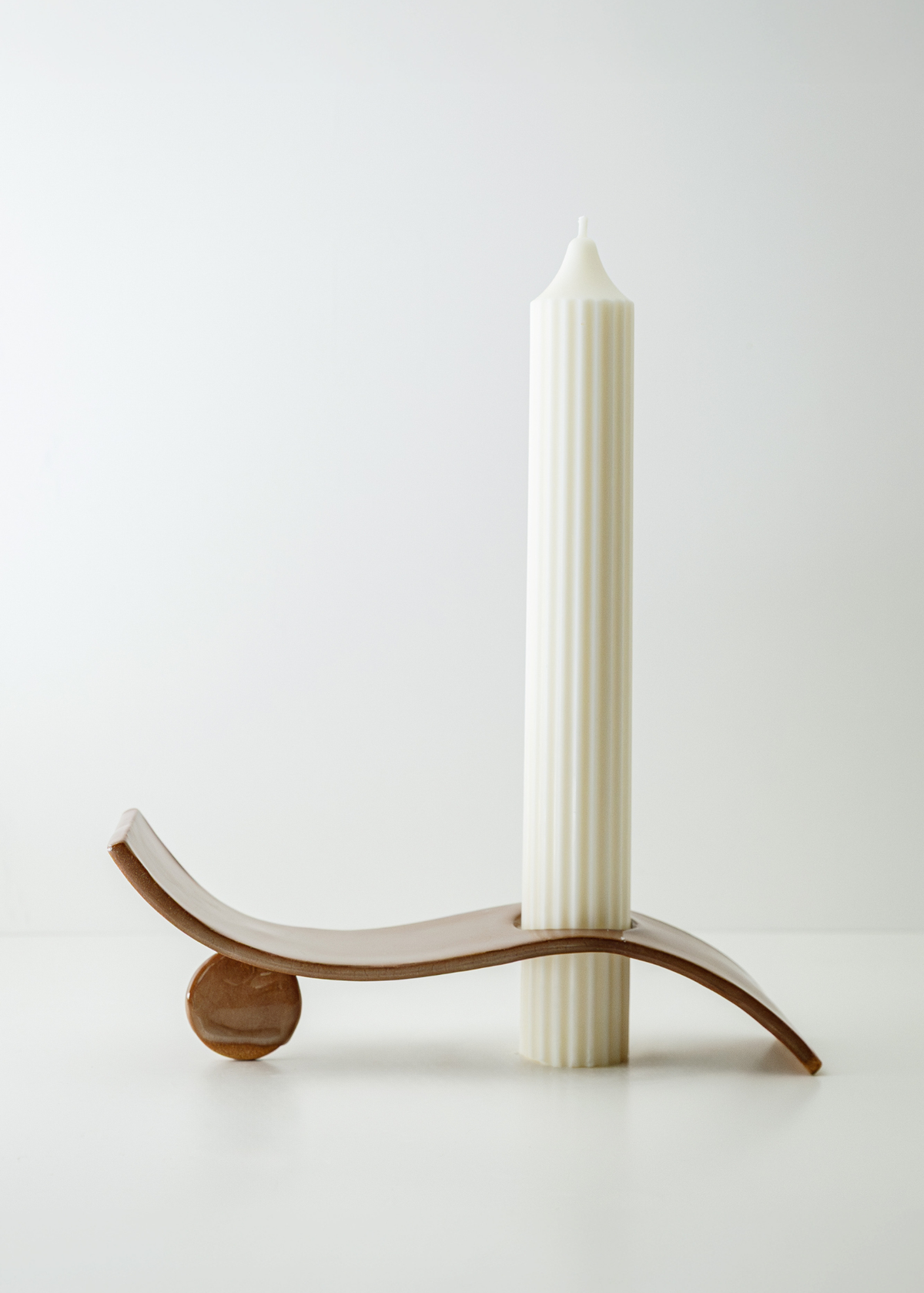 Objects of Light pleated pillar candle set white handmade terracotta ceramic with pleated texture